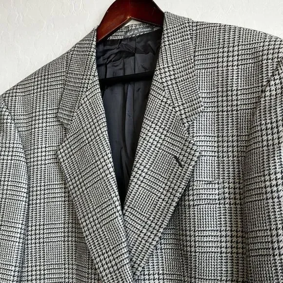 Vintage Yves Saint Laurent YSL Mens 40R Blazer Black Gray Sport Coat 2 Button - Picture 6 of 11